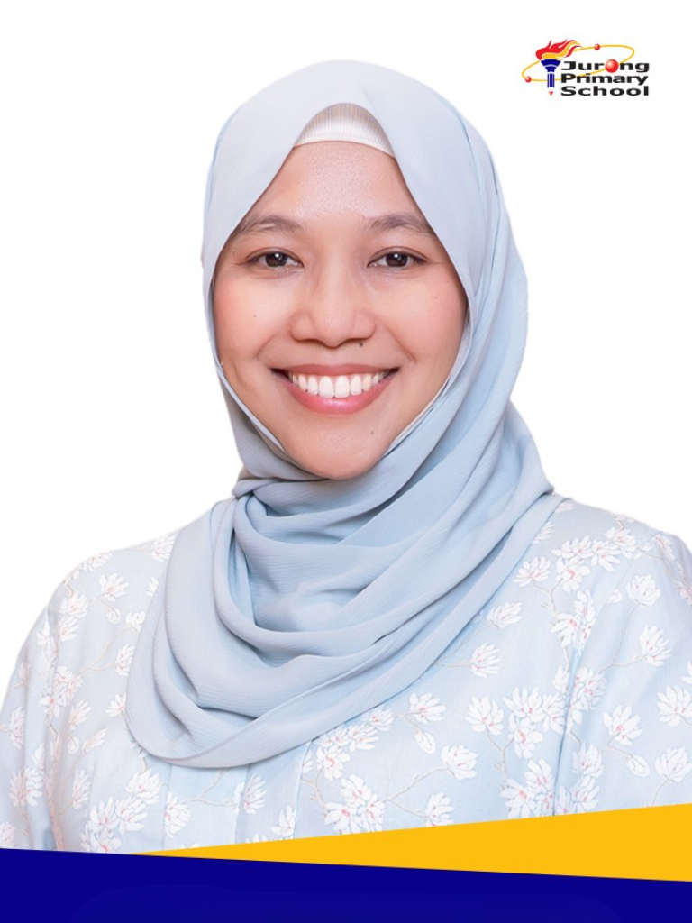 Smiling woman in light blue hijab and floral top
